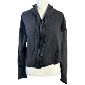 Free People FP Movement Body Language Crop Zip Hoodie in Black Size Large
